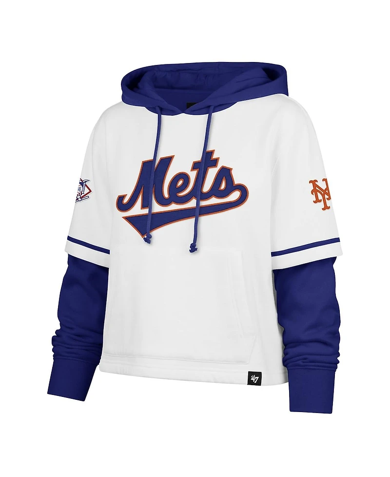 '47 Brand Women's White New York Mets Trifecta Shortstop Cropped Pullover Hoodie