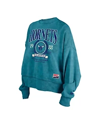 New Era Women's Teal Charlotte Hornets Hardwood Classics Enzyme Wash Oversized Boxy Pullover Sweatshirt