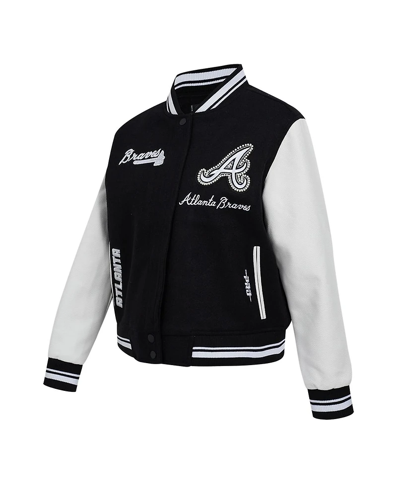 Pro Standard Women's Black Atlanta Braves Cultivated Pearls Rib Wool Full-Zip Varsity Jacket