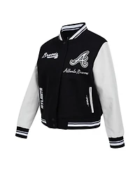 Pro Standard Women's Black Atlanta Braves Cultivated Pearls Rib Wool Full-Zip Varsity Jacket
