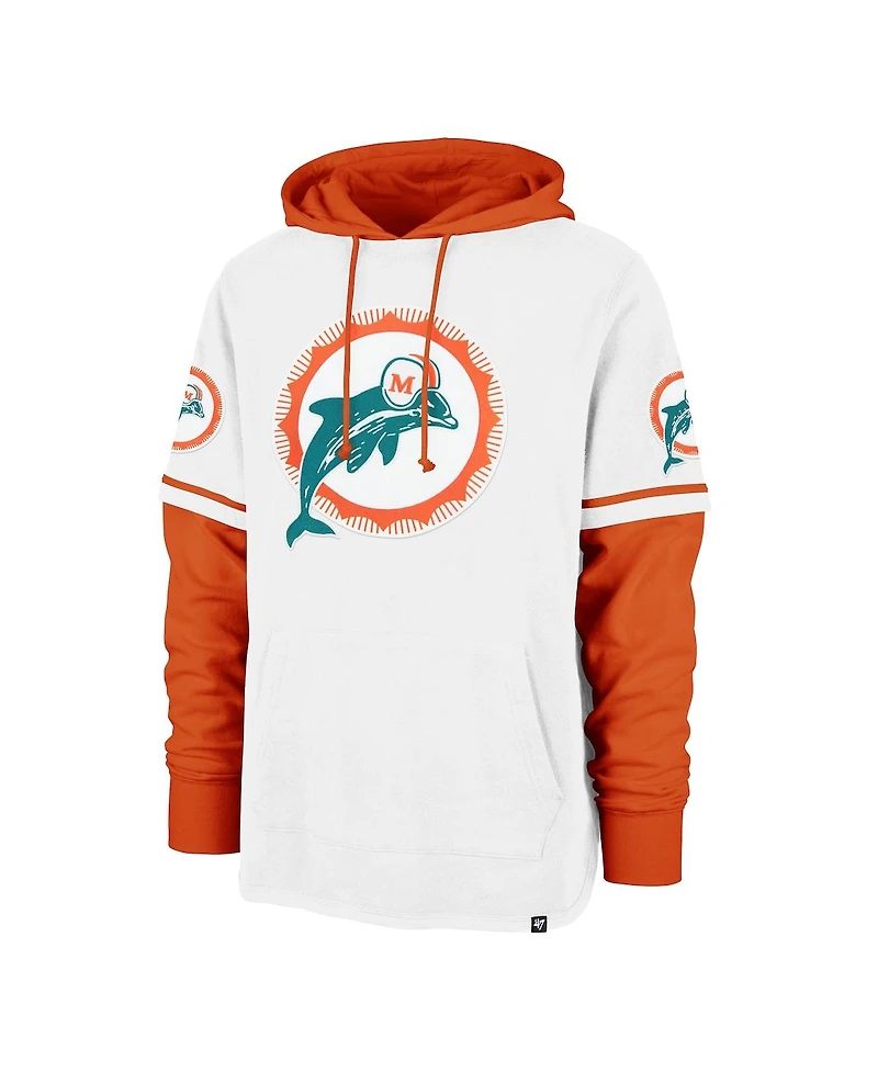 '47 Brand Men's White Miami Dolphins Throwback Shortstop Pullover Hoodie