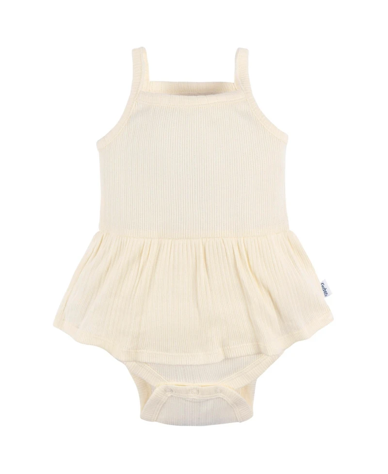 Gerber Baby Girls 3-Pack Sleeveless Skirted Onesies Bodysuits, Antique White, 3-6M