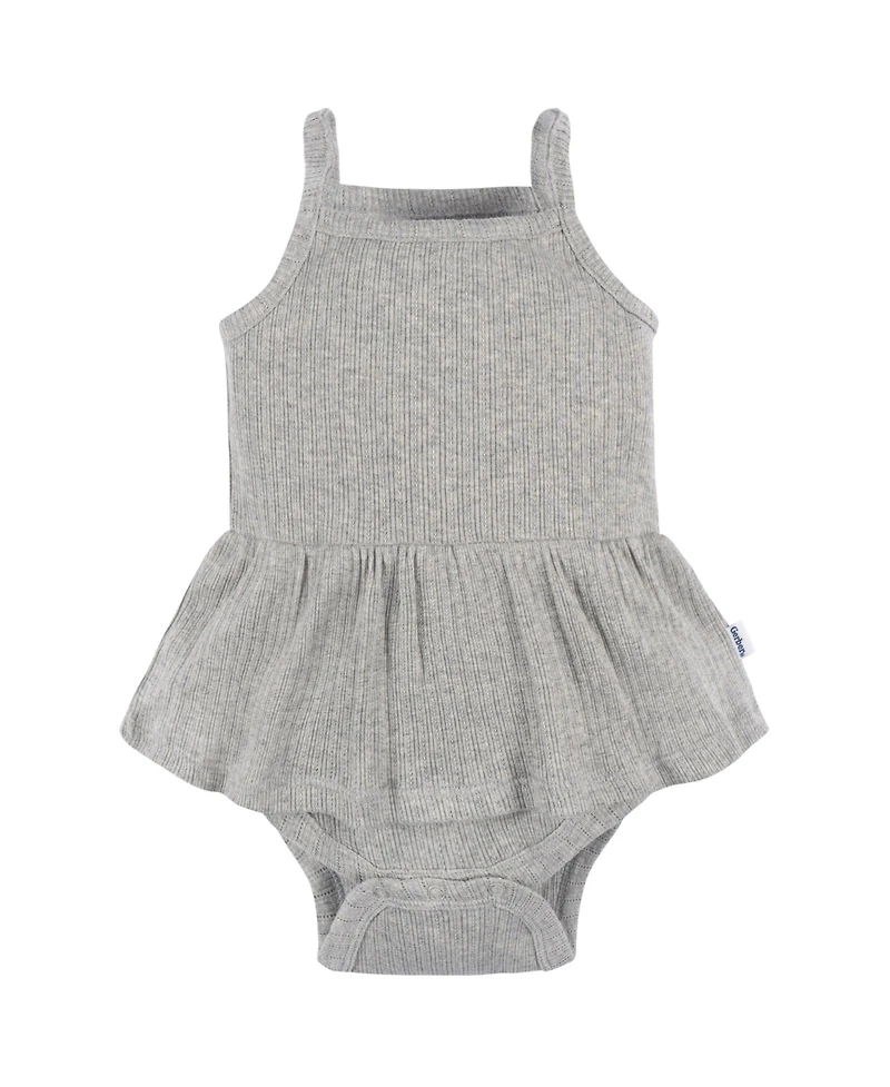 Gerber Baby Girls 3-Pack Sleeveless Skirted Onesies Bodysuits, Antique White, 3-6M
