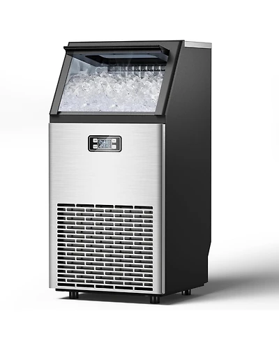 Cowsar Commercial Ice Maker Machine, 100 lbs/24H Under Counter Ice Machine with 2 Way Water Inlet, 33lbs Ice Storage, Stainless Steel Freestanding, Se
