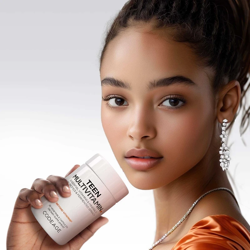 Codeage Teen Multivitamin - Vitamins A, C, D3, B6, B12, Folate, Zinc, Magnesium, Iron, Probiotics, Fermented Spinach