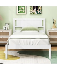 Twin Size Wood Bed Frame with Headboard and Wooden Slats Support-Twin