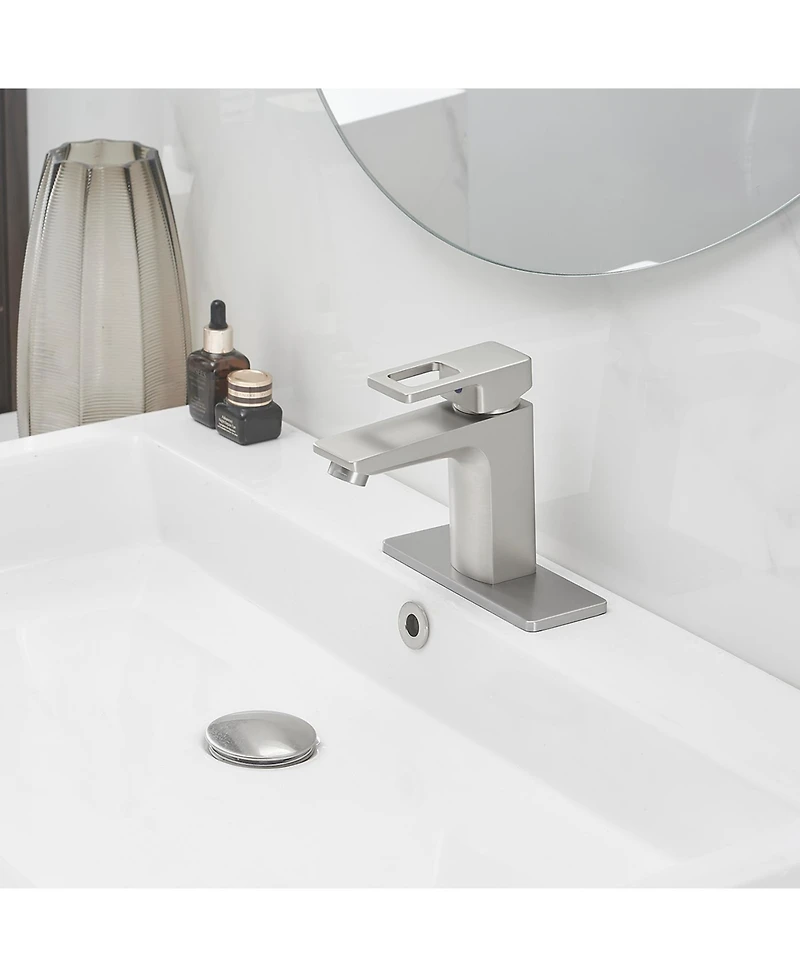 Single-Handle Single-Hole Bathroom Faucet Spot Resist Brushed Nickel