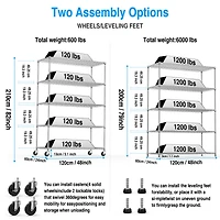 5 Tier Heavy Duty Adjustable Storage Rack Metal Shelf Wire Shelving Unit with Wheels and Shelf Liners
