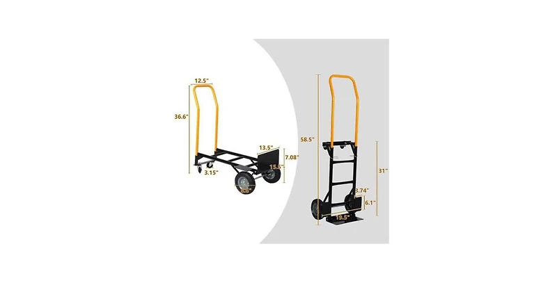 Hand Truck Dual Purpose 2 Wheel Dolly Cart and 4 Wheel Push Cart with Swivel Wheels 330 Lbs Capacity Heavy Duty Platform Cart for Moving/Warehouse/Gar