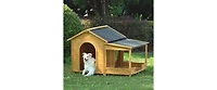 Dog House Outdoor & Indoor Wooden Dog Kennel for Winter with Raised Feet Weatherproof for Large Dogs(Gold red and black)44.5"26.4"27.8"(M)