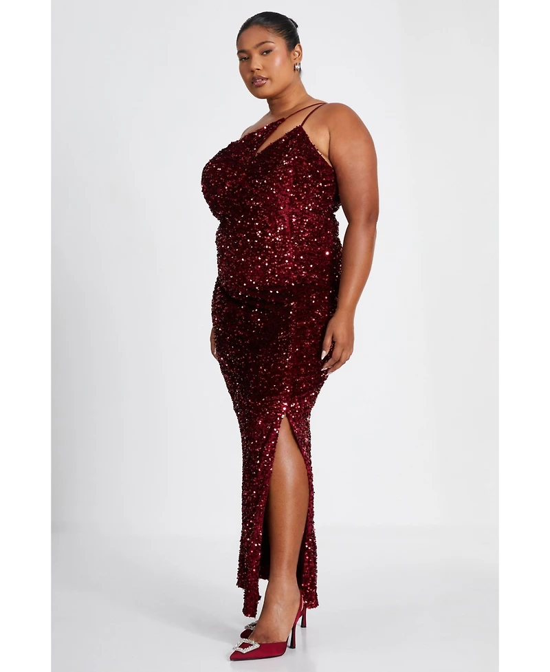 Quiz Plus One Shoulder Cut Out Sequin Maxi Dress