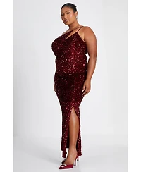 Quiz Plus One Shoulder Cut Out Sequin Maxi Dress
