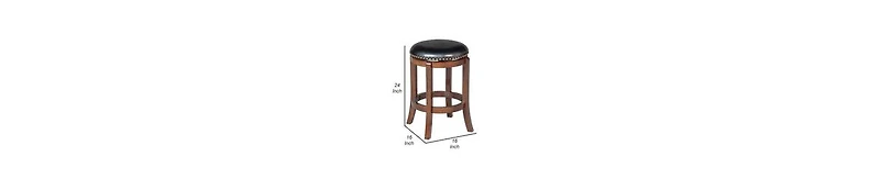 Wood Counter Stool – 360° Swivel Seat with Faux Leather Upholstery