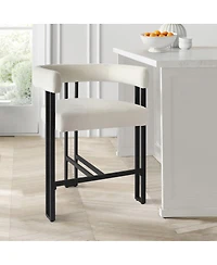 Set of 2 Velvet Counter Stools, Modern Bar Stools with Curved Back, Metal Legs & Upholstered Seat-Maison Boucle