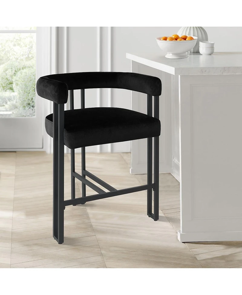 Set of 2 Modern Velvet Counter Stools with Curved Back, Metal Legs & Upholstered Seat-Maison Boucle