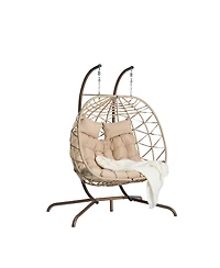 Streamdale Double Egg Chair, Indoor/Outdoor Wicker Swing, Uv Cushions, 600 lbs