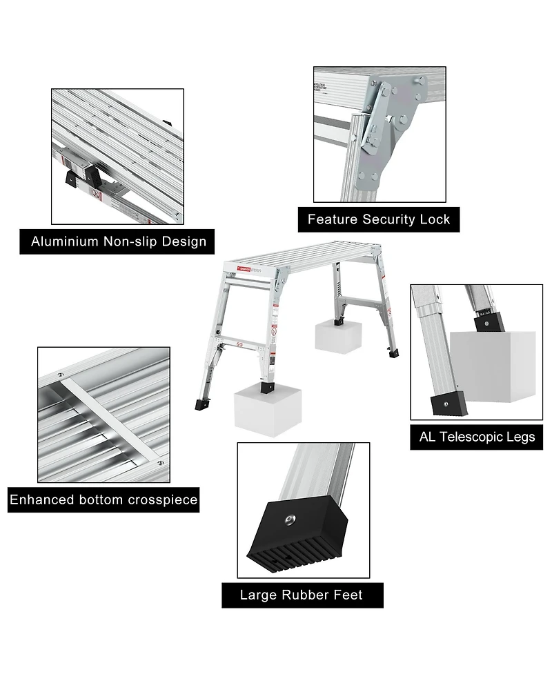 Aluminum Work Platform Large Size Step Stool Folding Portable Work Bench 40" Width Telescopic Feet 22"