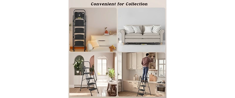 2 Step Ladder, Step Stool for Adults, Folding Step Stool with Wide Anti-Slip Pedal, Sturdy Steel Ladder