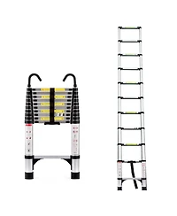 10.5ft (about 3.2m) retractable ladder, multi-functional foldable ladder, with hook, aluminum retractable ladder, suitable for daily use of Rv, attic,