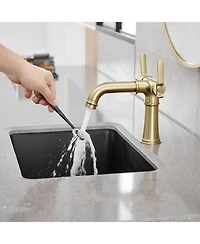 Double Handle Industrial Style Bathroom Faucet Lavatory Mixer Tap Commercial Vanity Brushed Gold
