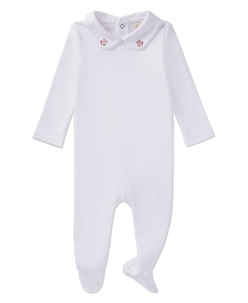 Baby and Toddler Girls Footie with Heart-Embroidered Peter Pan Collar