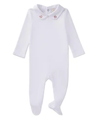 Baby and Toddler Girls Footie with Heart-Embroidered Peter Pan Collar