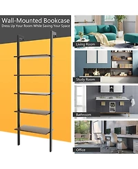 5-Tier Wood Look Ladder Shelf with Metal Frame for Home