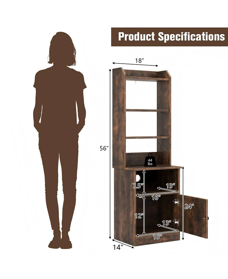 Bedside Tables Tall Nightstands with 5 Open Shelf and Cabinet