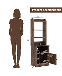 Bedside Tables Tall Nightstands with 5 Open Shelf and Cabinet