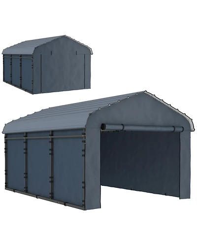 Outsunny 10' x 15' Metal Carport with Metal Roof and Removable Sidewalls