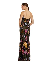 Mac Duggal Women's Spaghetti Strap Floral Embroidered Gown
