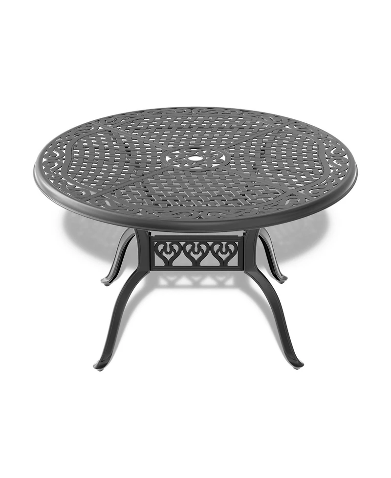 Streamdale 7-pc Cast Aluminum Dining Set, 6 Swivel Chairs, 48" Round Table, Black Frame