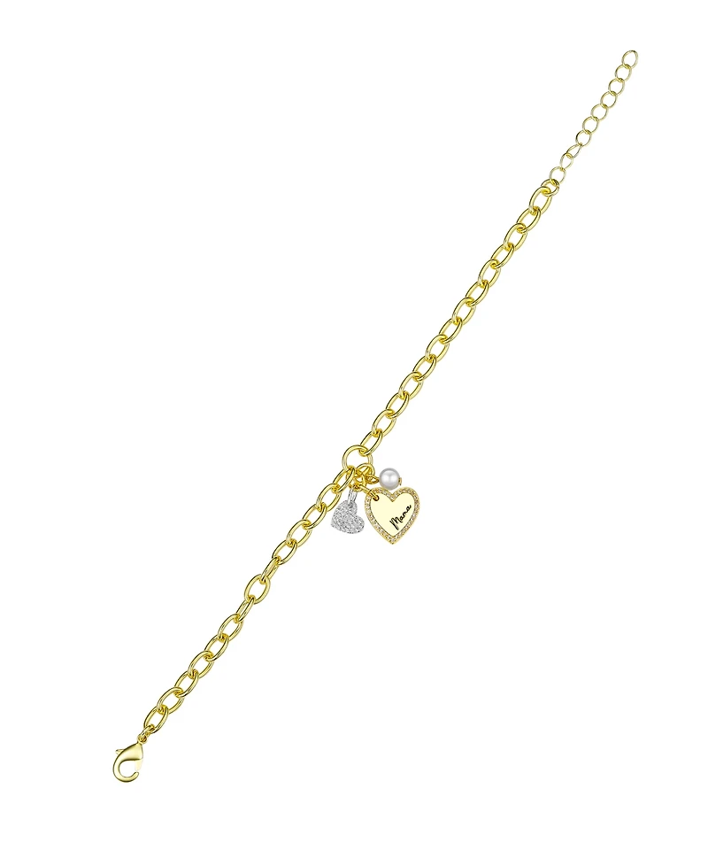 Unwritten Cubic Zirconia Heart and Mother of Pearl Mama Link Chain Bracelet