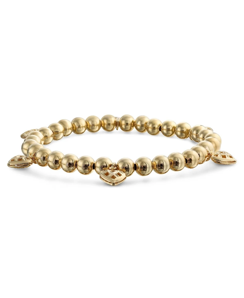 Bling Jewelry Multi Heart Dangle Charms Stretch Bracelet Yellow Gold Plated Brass 6.5 To 7.5 Inch