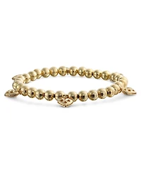 Bling Jewelry Multi Heart Dangle Charms Stretch Bracelet Yellow Gold Plated Brass 6.5 To 7.5 Inch