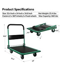 Platform Truck Hand Truck Large Size Foldable Dolly Cart for Moving Easy Storage and 360 Degree Swivel Wheels 660lbs Weight Capacity