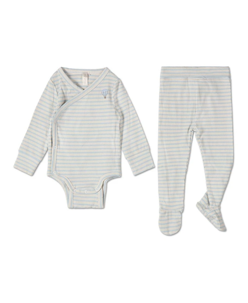MeMoi Baby Girls 2 Piece "Hot Air Balloon" Striped Modal Blend Bodysuit Set
