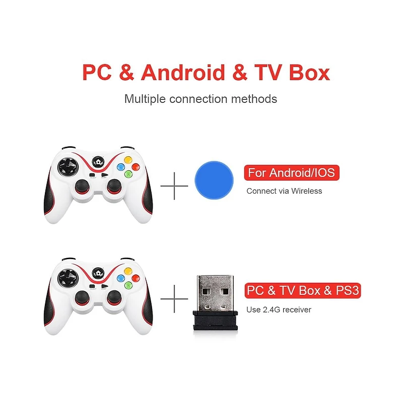 V8 2.4G Wireless Game Controller – Dual Vibration Joystick for Android, iOS, Pc, PS3, Switch, Mobile Phone (Black)