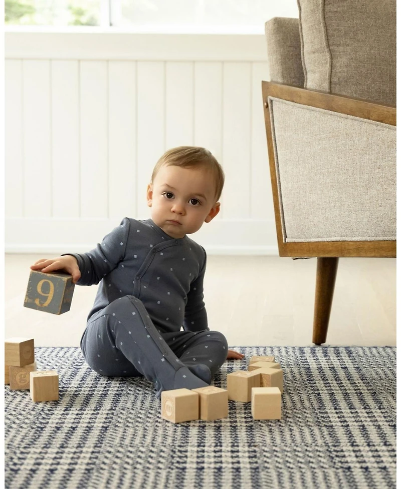 MeMoi Baby Boys "Little Squares" Side-Snap Ribbed Rich Footie
