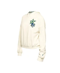 New Era Women's Cream Dallas Stars Glam Game Quarter-Zip Cropped Floral Hoodie Pullover Top