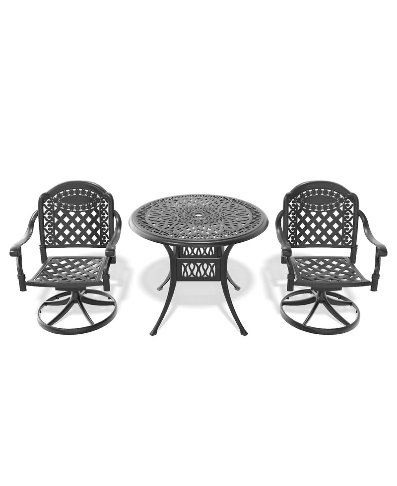 Streamdale 3-pc Cast Aluminum Dining Set, 2 Swivel Chairs & 35" Round Table