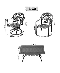Streamdale 7-Piece Cast Aluminum Dining Set, 2 Swivel, 4 Chairs, Rectangular Table, Black Frame