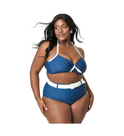 Unique Vintage Plus Bow Halter Swim Top