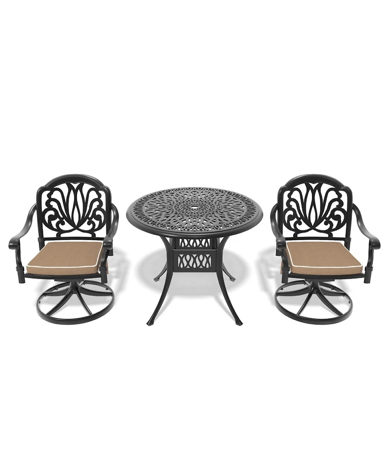 Streamdale 3-pc Cast Aluminum Dining Set, 2 Swivel Chairs & 35" Round Table
