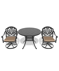 Streamdale 3-pc Cast Aluminum Dining Set, 2 Swivel Chairs, 39" Round Table, Black Frame