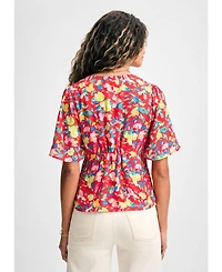 Isaac Mizrahi Women's Flutter Sleeve Button Detail Blouse