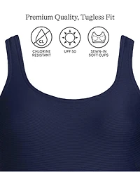Lands' End Women's Tugless Low Leg Ribbed One Piece Swimsuit