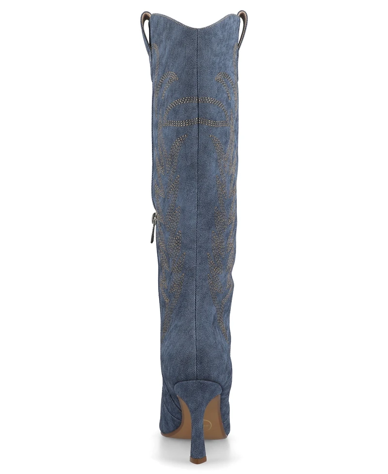 Journee Collection Women's Laramie Embroidery Detail Knee High Western Boots