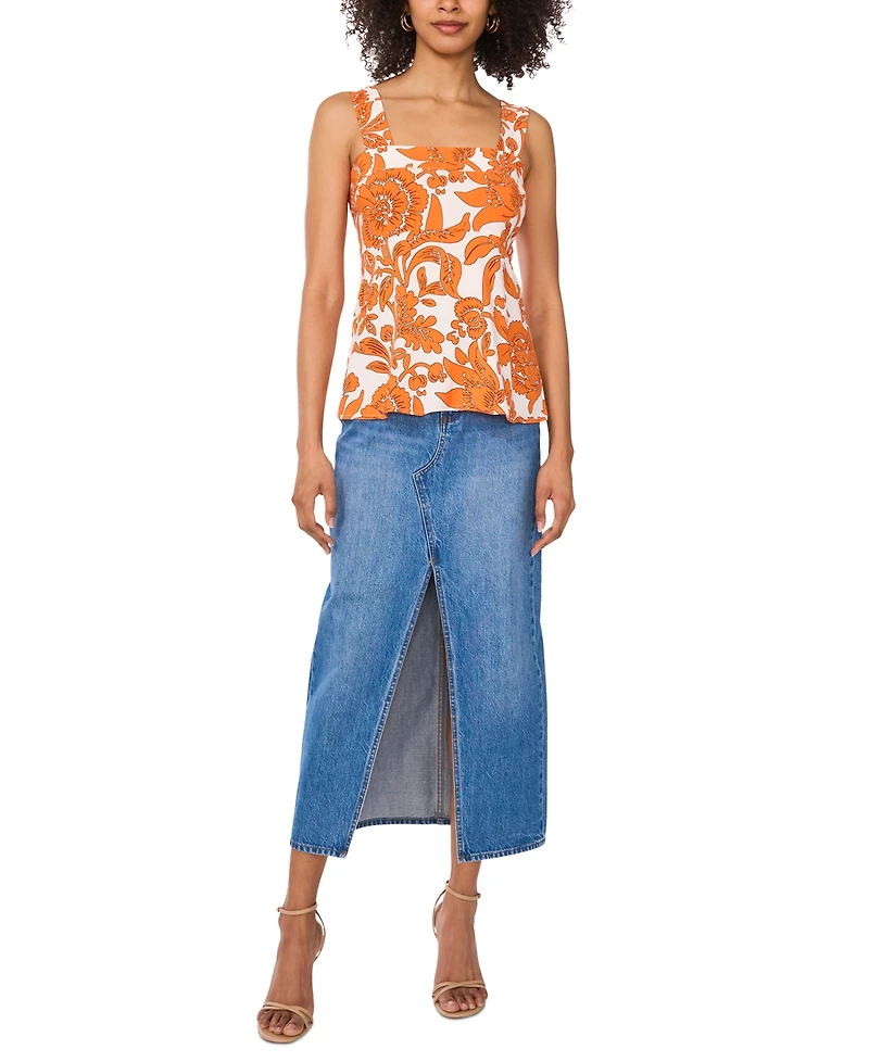 Vince Camuto Women's Floral Square-Neck Smocked-Back Sleeveless Top