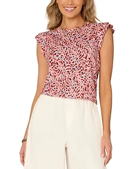 Democracy Women's Flutter-Sleeve Printed Knit Top